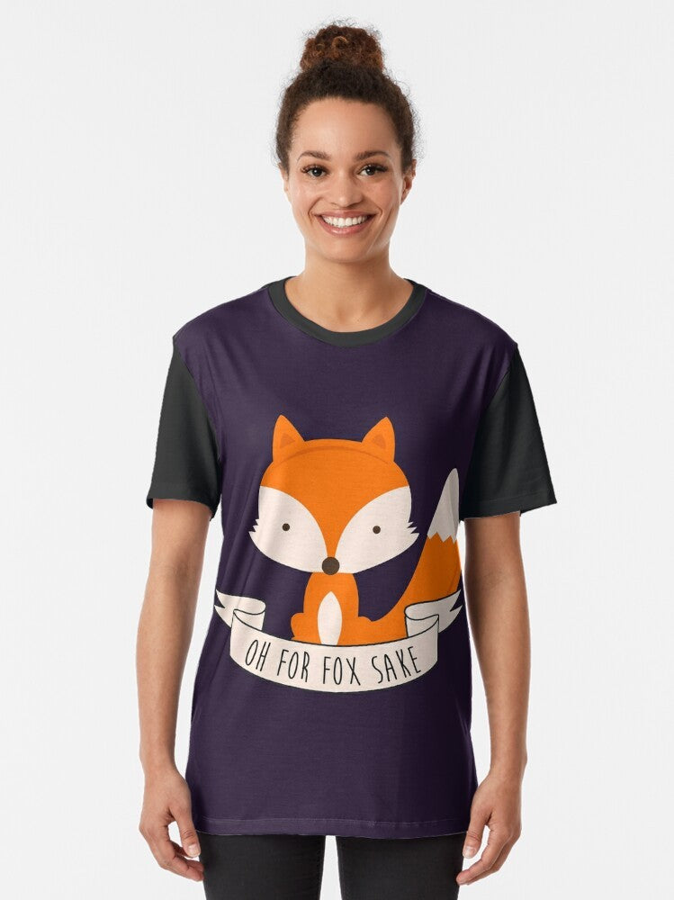 Colorful graphic t-shirt with cute fox design and "Oh For Fox Sake" pun text - Women