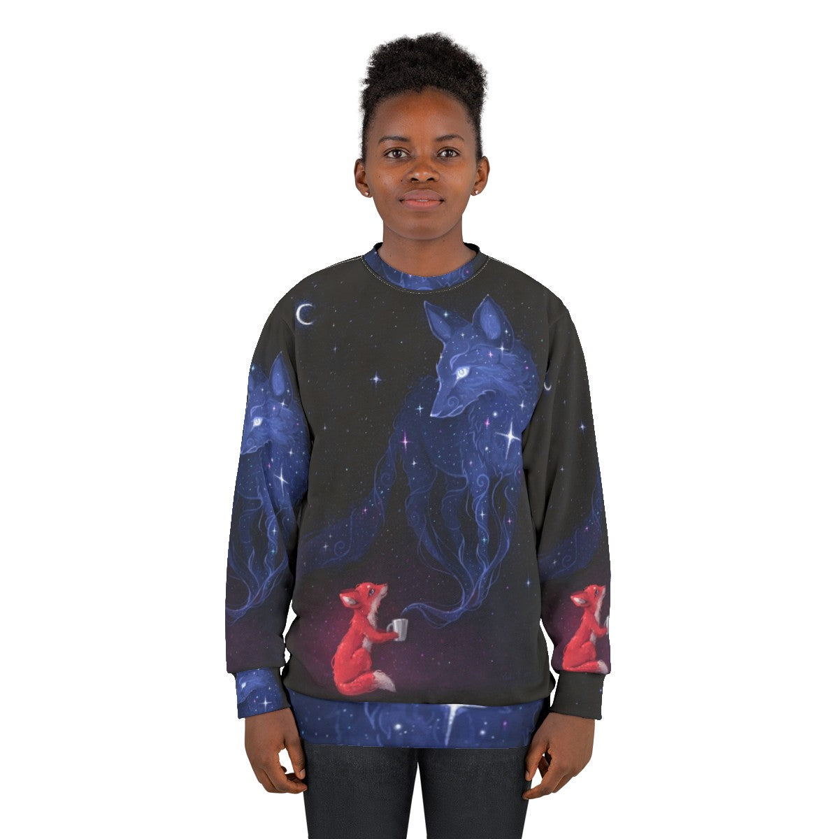 Celestial Sweatshirt featuring a cute animal in a space-themed design - women