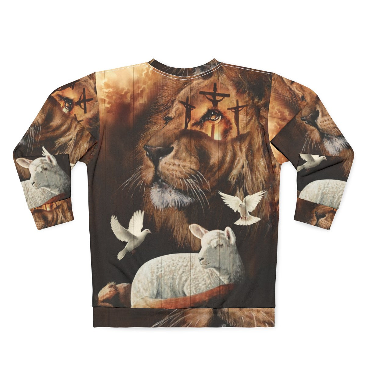 Christian sweatshirt with a design featuring the Lion of Judah and the Lamb of God - Back