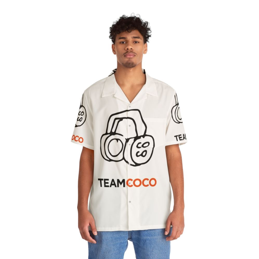 Team Coco Headphones Doodle Hawaiian Shirt featuring Conan O'Brien - People Front