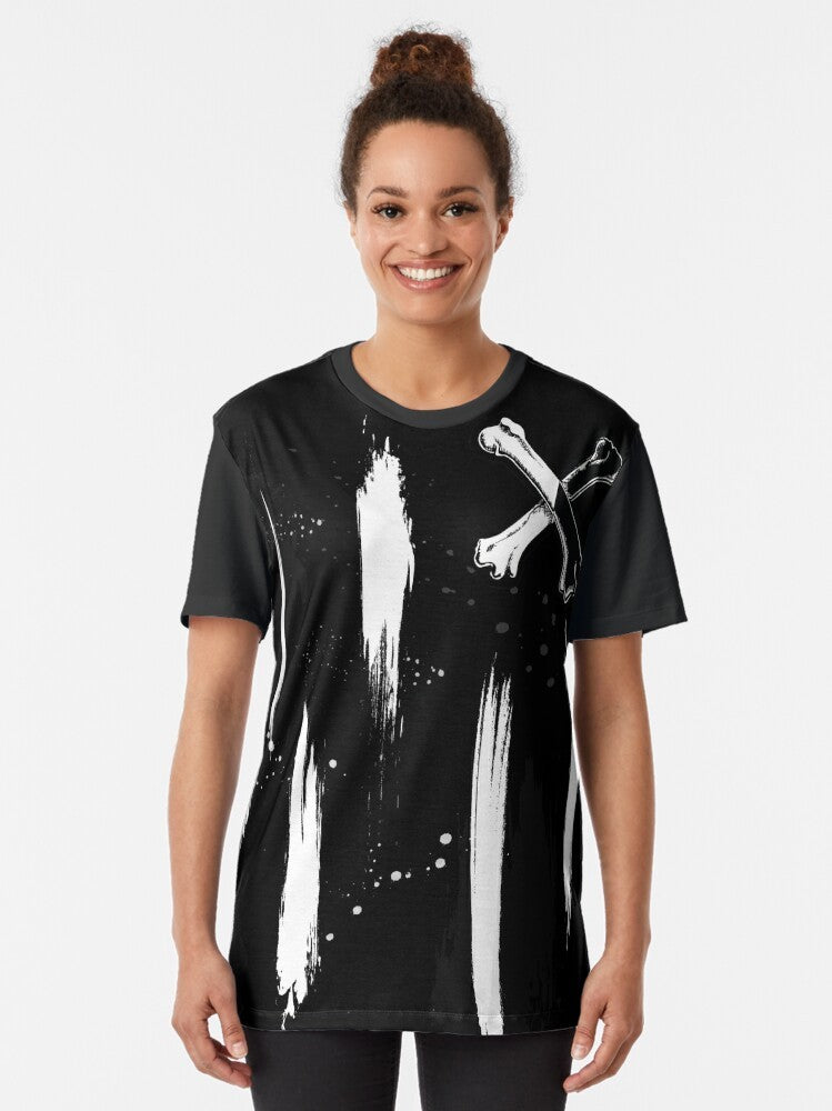 Descendants Carlos De Vil Black and White Brush Stroke Graphic T-Shirt - Women