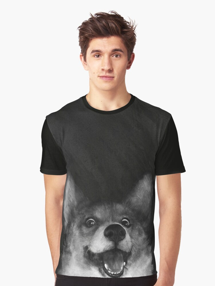 Adorable black and white corgi wearing a sausage fox graphic design - Men