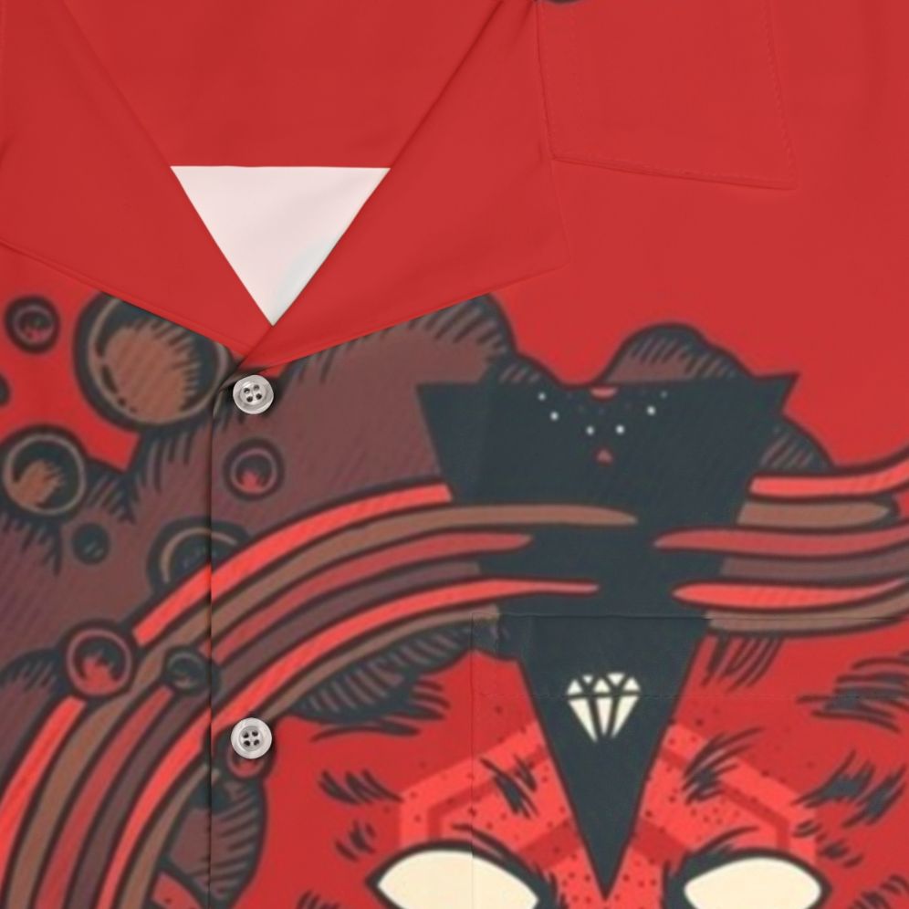 Hector Mansilla's striking wolf print Hawaiian shirt with abstract, geometric design - Detail