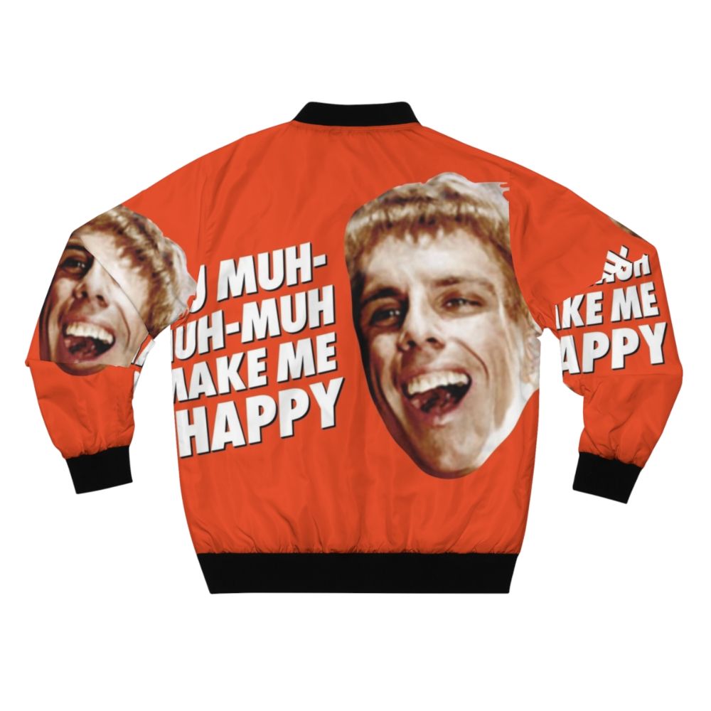 Simple Jack bomber jacket with 'You Muh-Muh-Make Me Happy' text from Tropic Thunder - Back