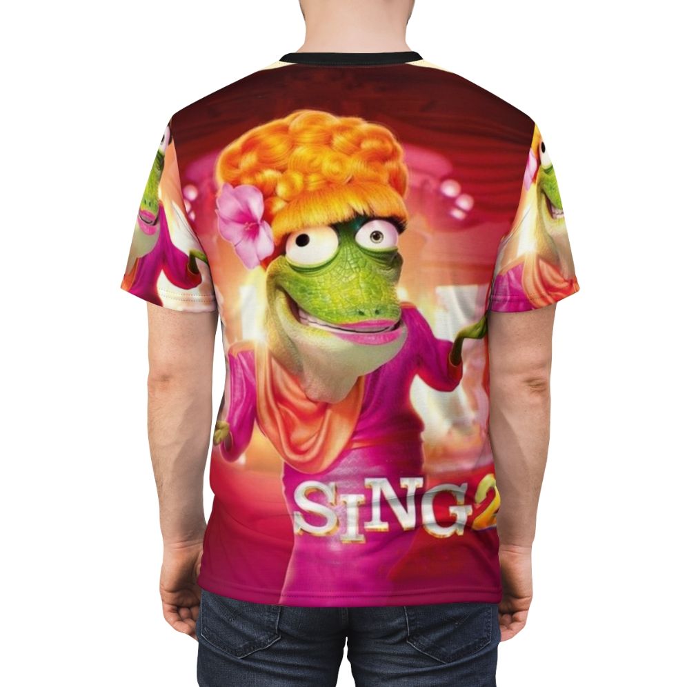 Sing 2 inspired t-shirt with Buster Moon, Clay Calloway, Ash, Johnny, Meena, Rosita, Gunter, and other characters - men back