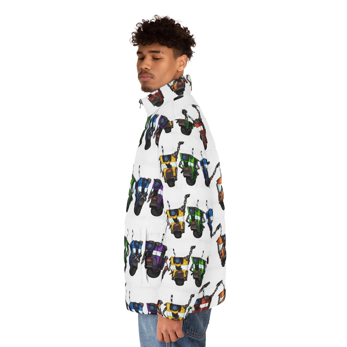 Borderlands Claptrap Rainbow Puffer Jacket - men side left