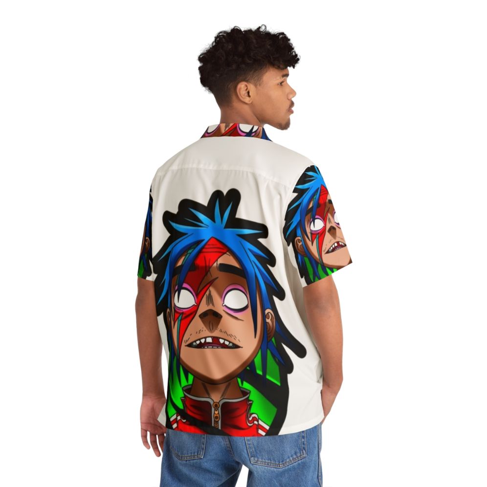 2D Hawaiian Shirt with Gorillaz and David Bowie Inspired Graphics - Flat lay