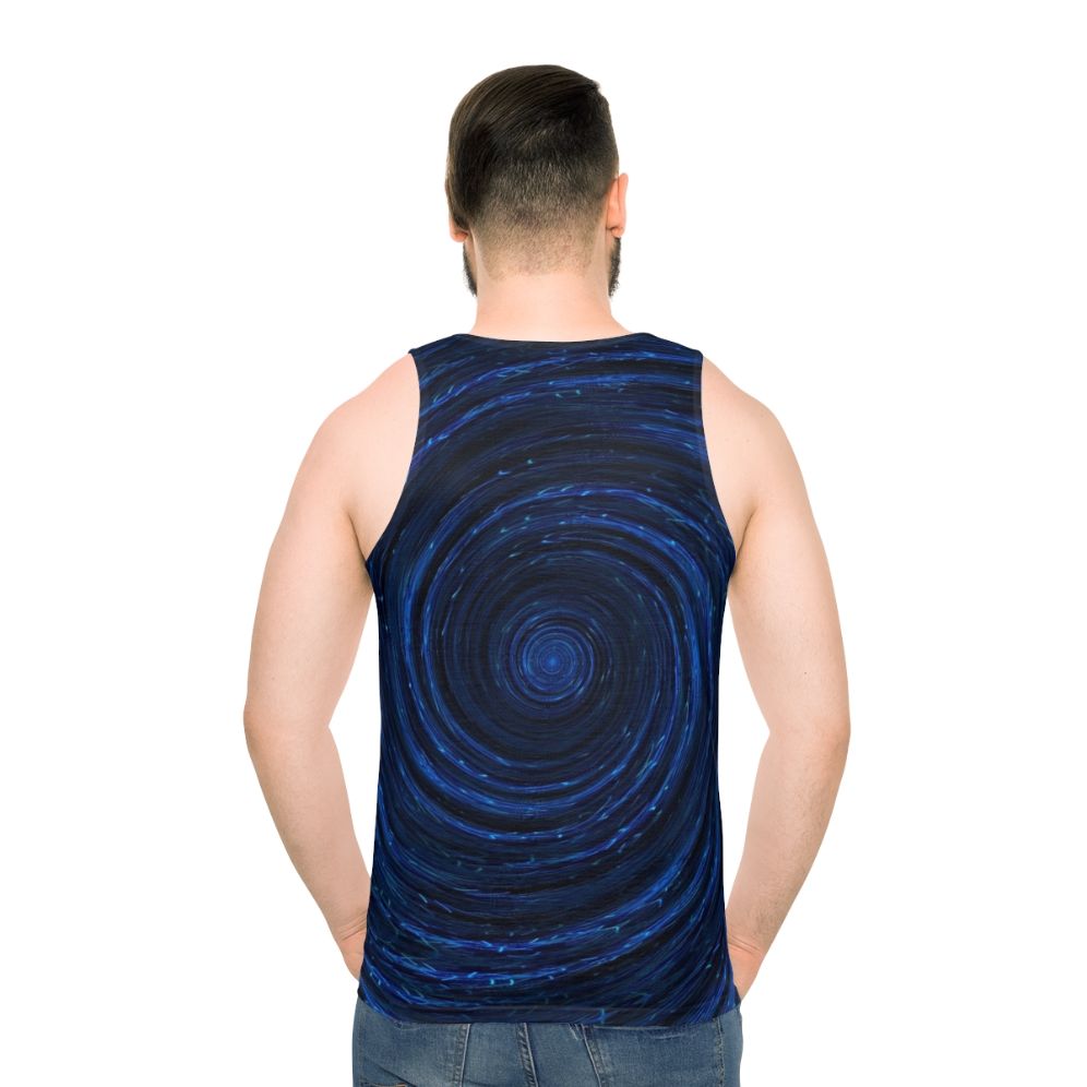 Unisex tank top with abstract ocean wave design - men back