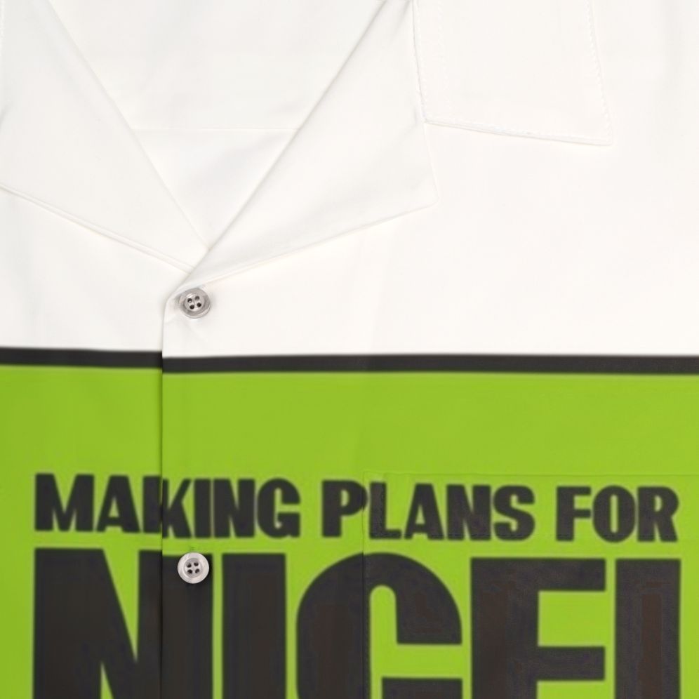 Retro 70s Hawaiian Shirt featuring the song 'Making Plans For Nigel' by the band XTC - Detail