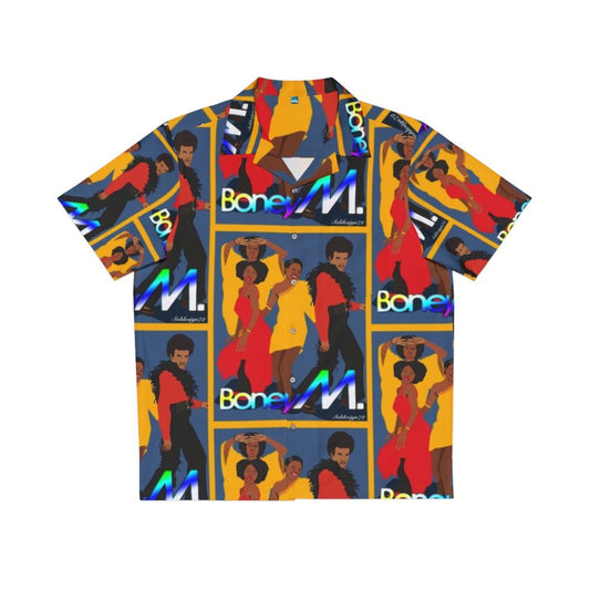 Boney M-inspired Hawaiian shirt with retro music group graphics