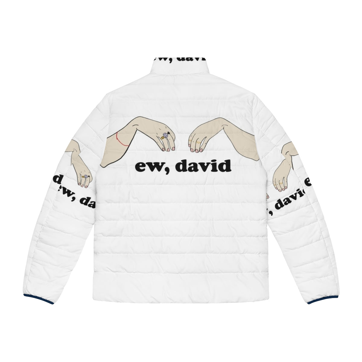 Ew David Schitt's Creek Puffer Jacket with Digital Illustration of David Rose - Back