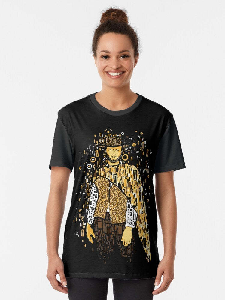 Klimt Clint Eastwood Art Nouveau Graphic T-Shirt featuring a vintage-inspired design - Women