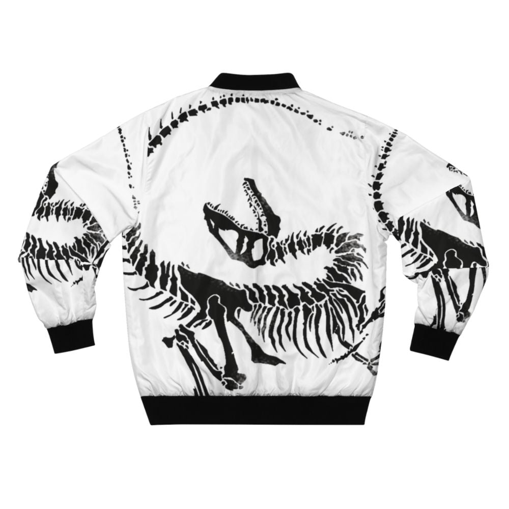 Velociraptor skeleton print on a black bomber jacket - Back