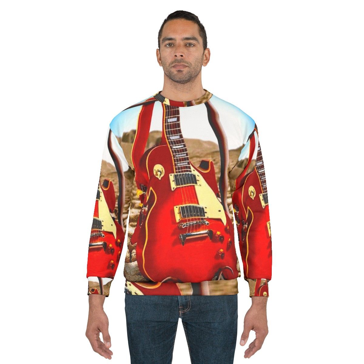 Melted guitar desert print surreal abstract sweatshirt - men