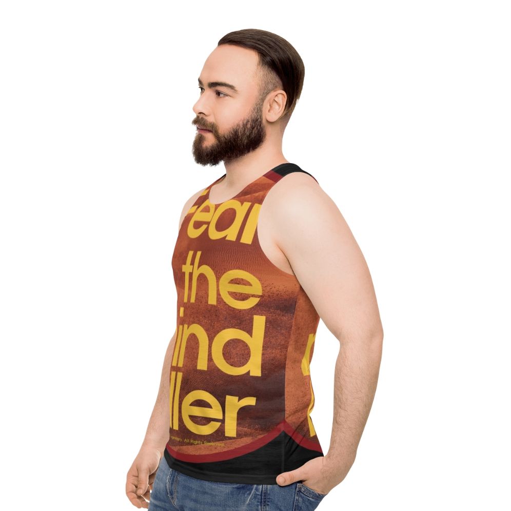 Dune Inspired Unisex Tank Top with "Fear Is The Mind Killer" Design - men side