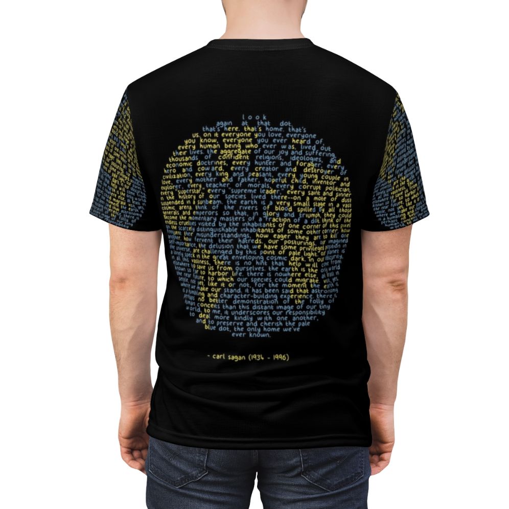 Pale Blue Dot t-shirt featuring a space-inspired design with planet Earth - men back