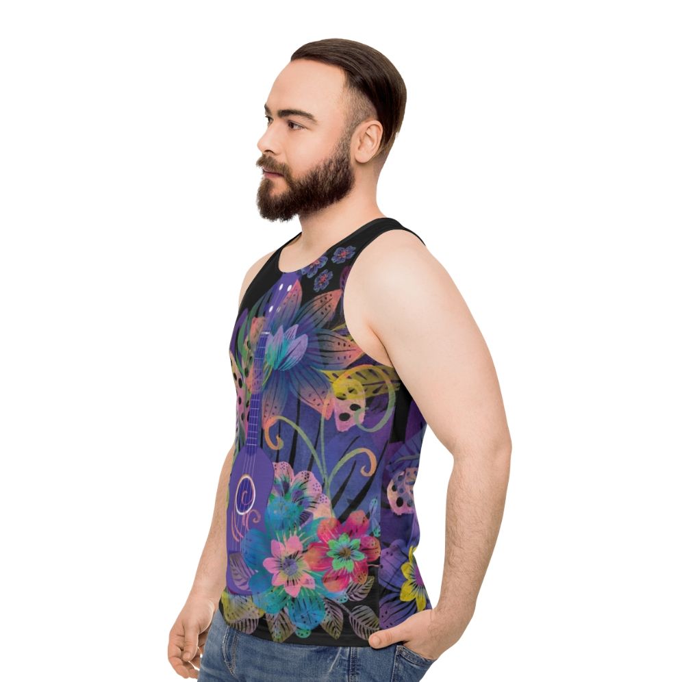 Ukulele composition with flowers unisex tank top - men side