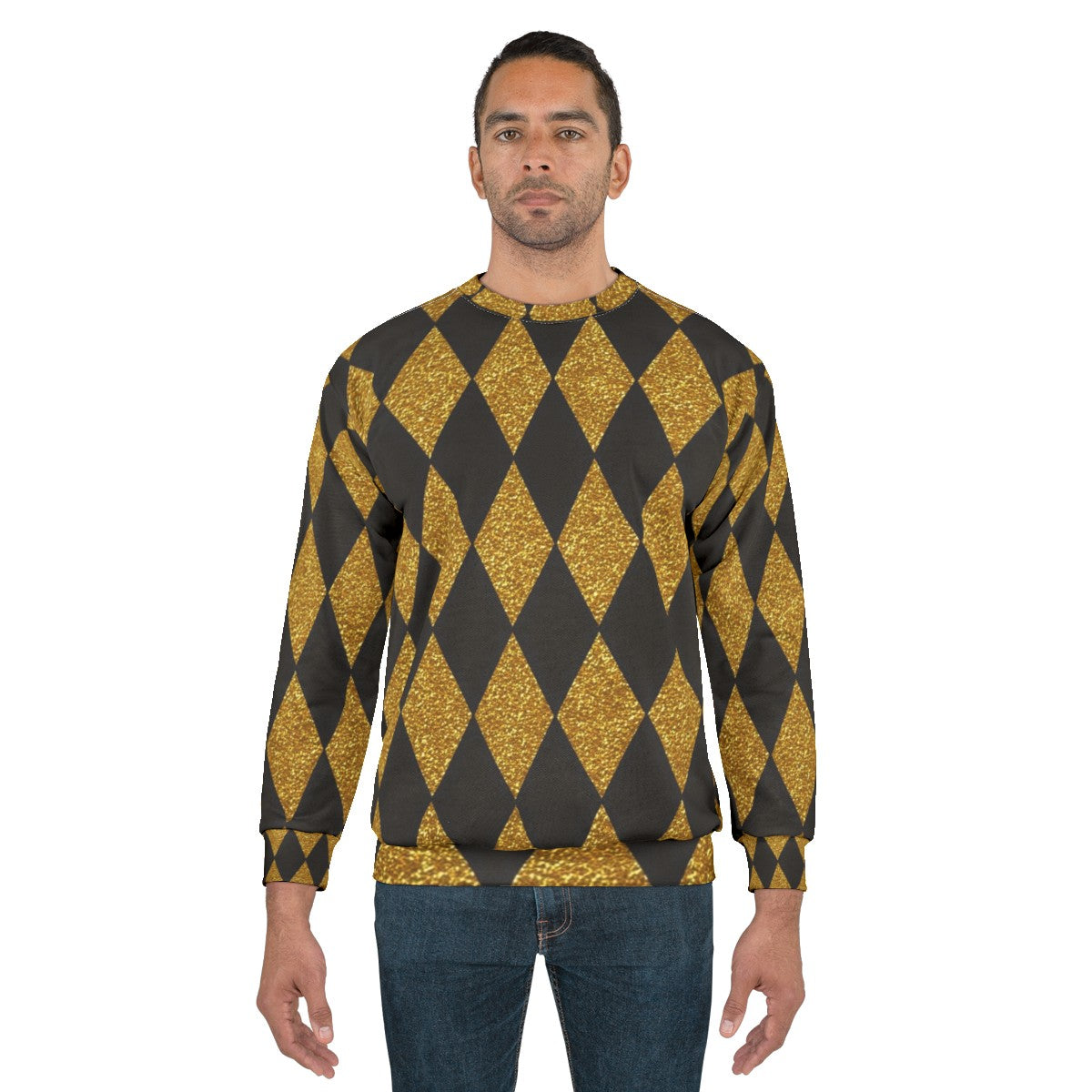 Black and gold harlequin pattern sweatshirt - men