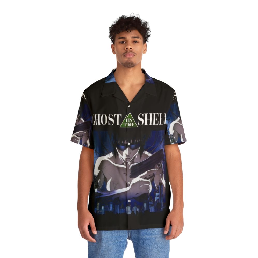 Ghost in the Shell inspired Hawaiian shirt with cyberpunk and futuristic design - People Front