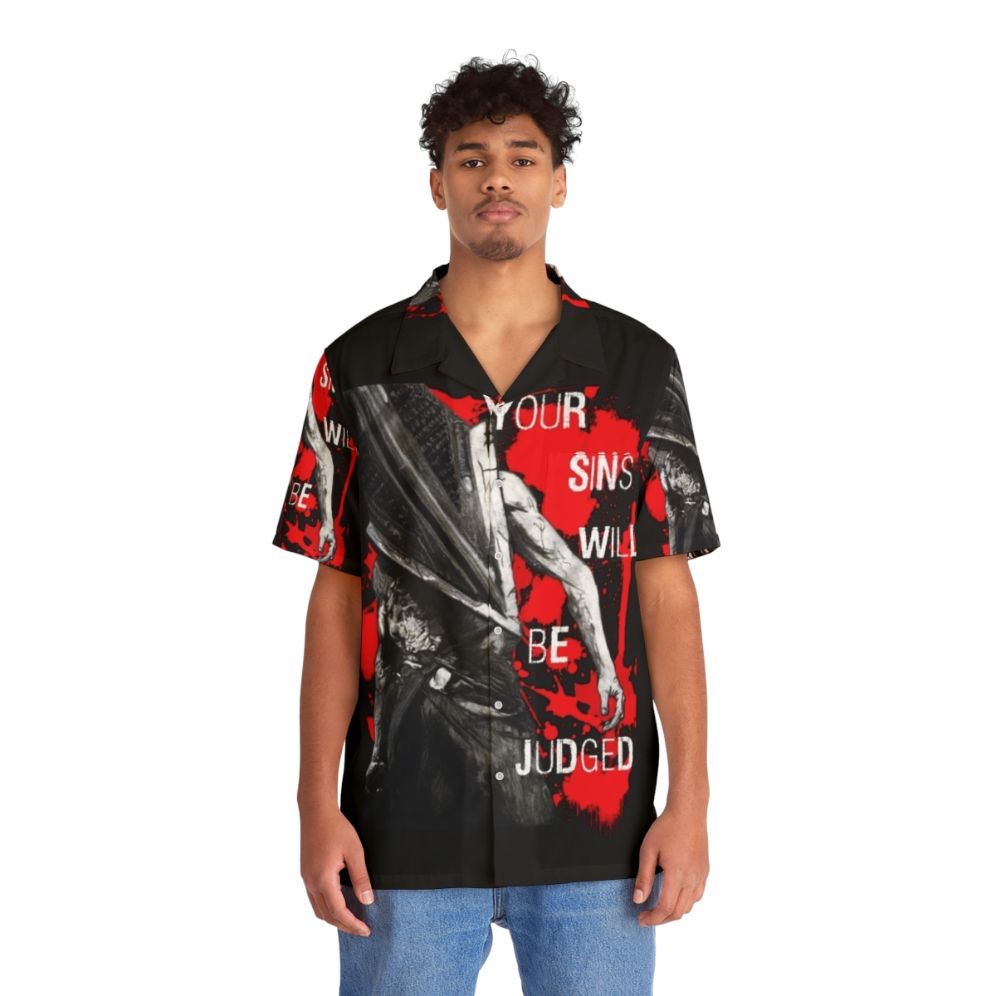 Haunting Hawaiian Shirt with "Your Sins Will Be Judged Again" design - People Front