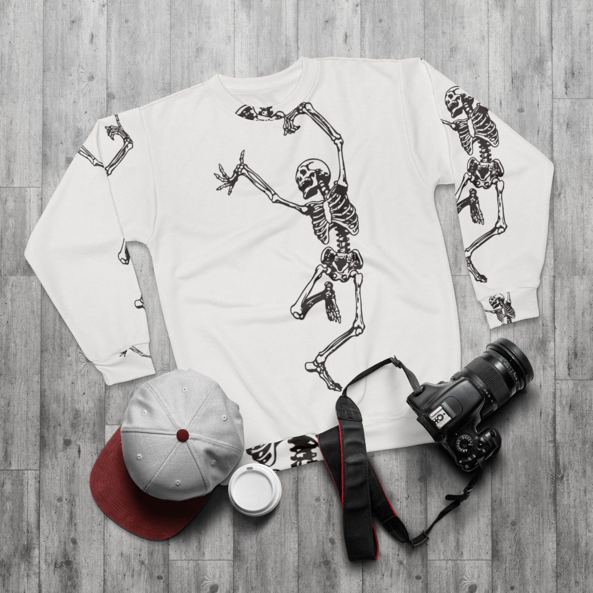 Vintage-style 'Dance With Death' sweatshirt with a mystical skull design - flat lay