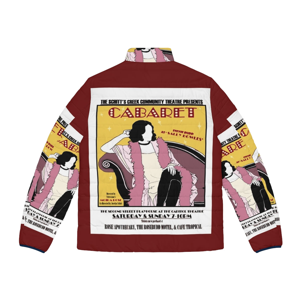 Schitt's Creek Cabaret Puffer Jacket featuring the iconic Schitt's Creek TV show branding - Back