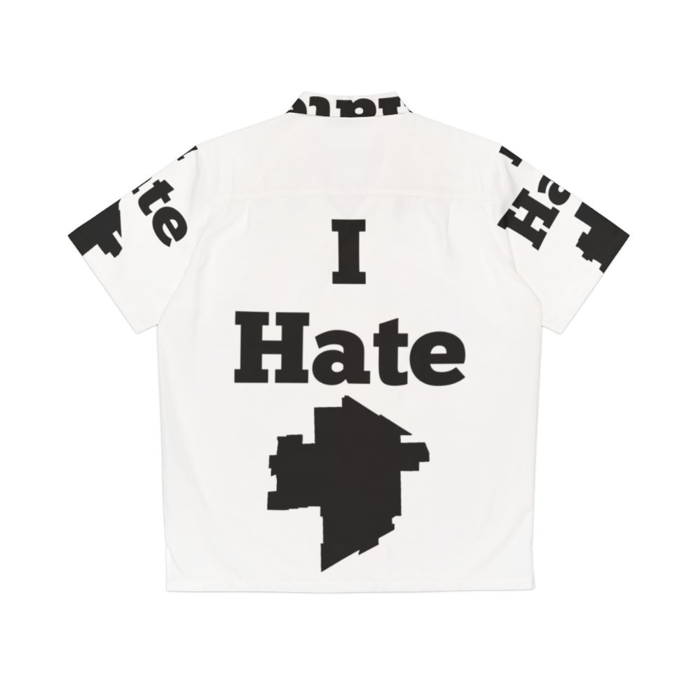 "I Hate Winnipeg" Hawaiian Shirt featuring Winnipeg and Canadian musical references - Back