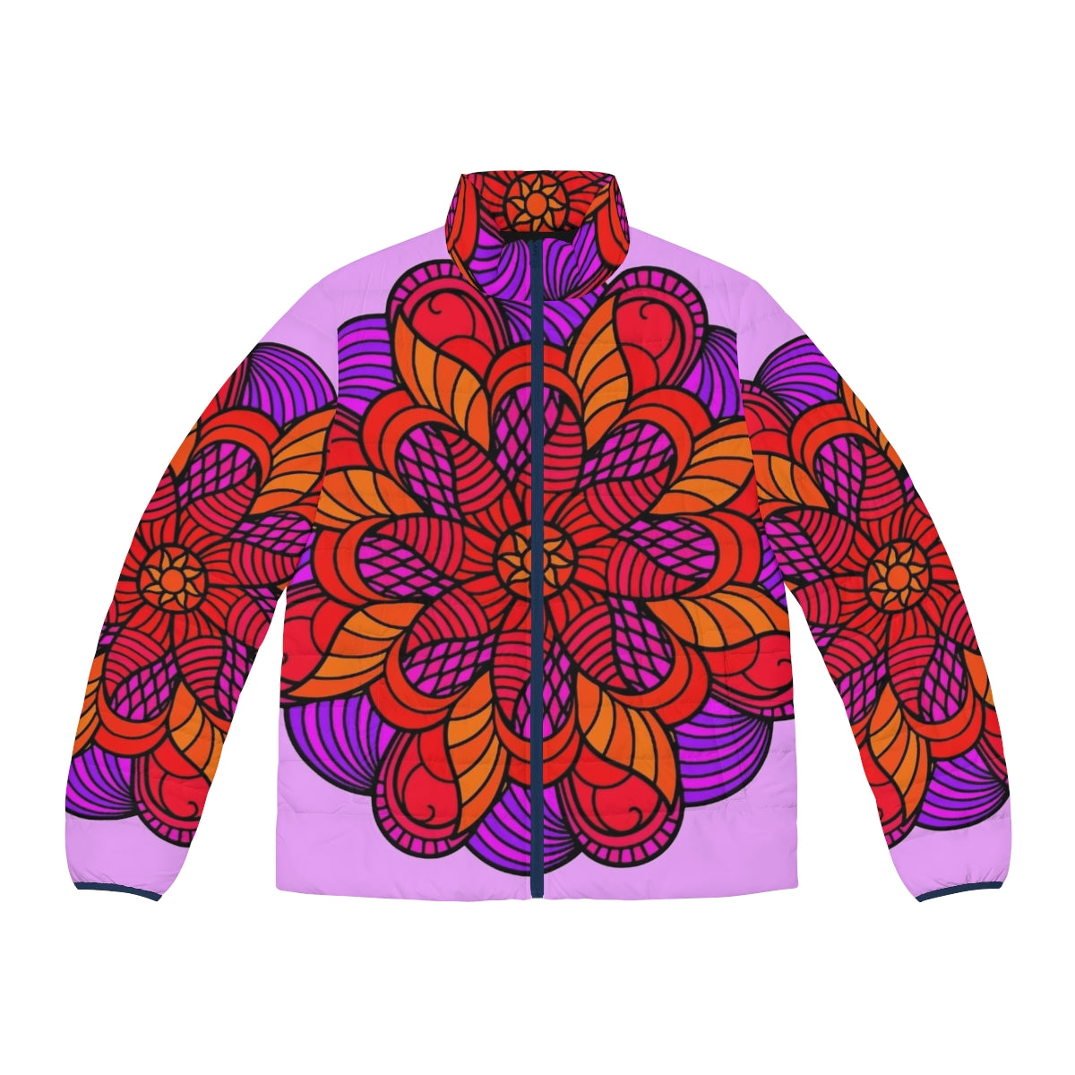 Colorful mandala pattern puffer jacket for women