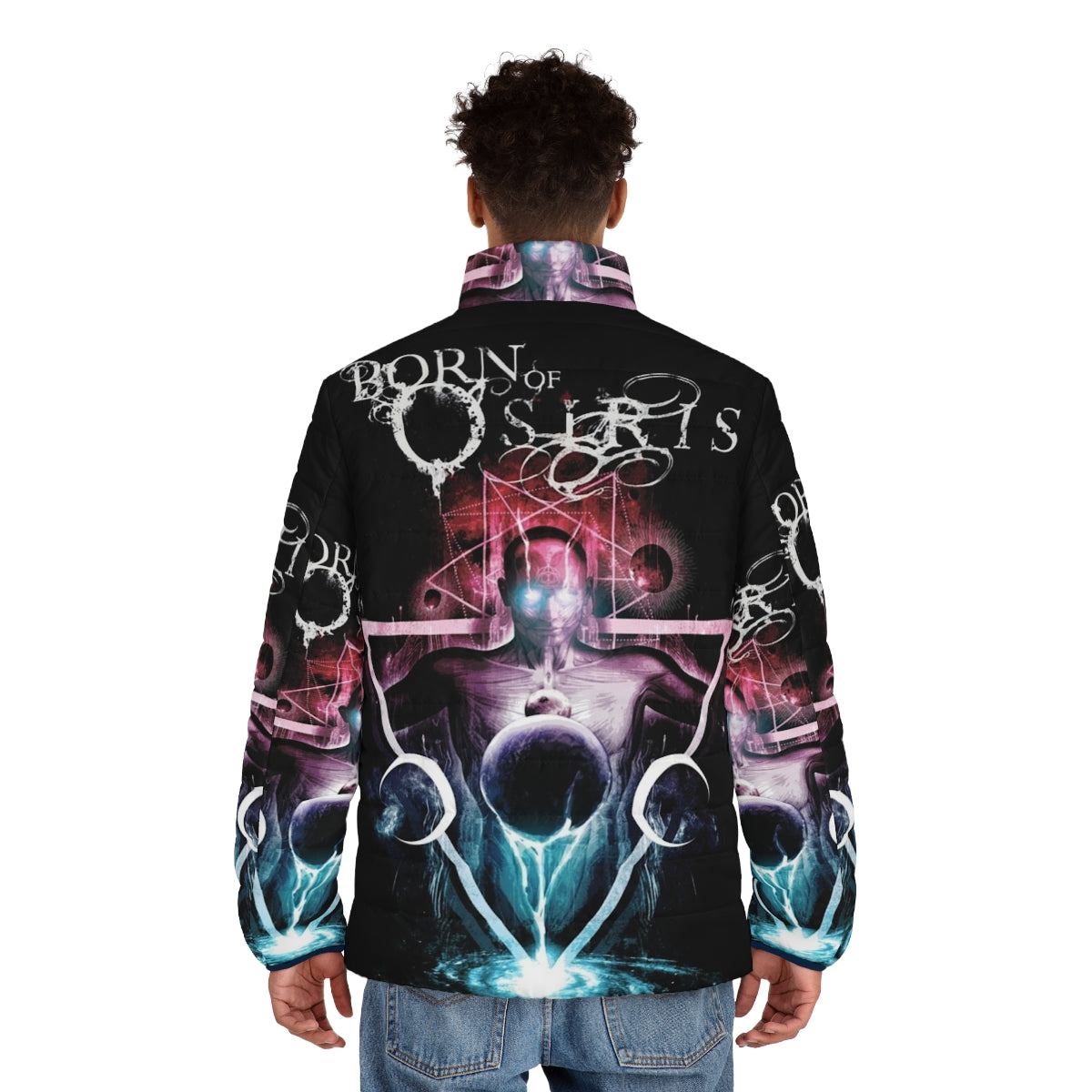 Born of Osiris Abstract Chaos Puffer Jacket, metal band-inspired winter outerwear - men back