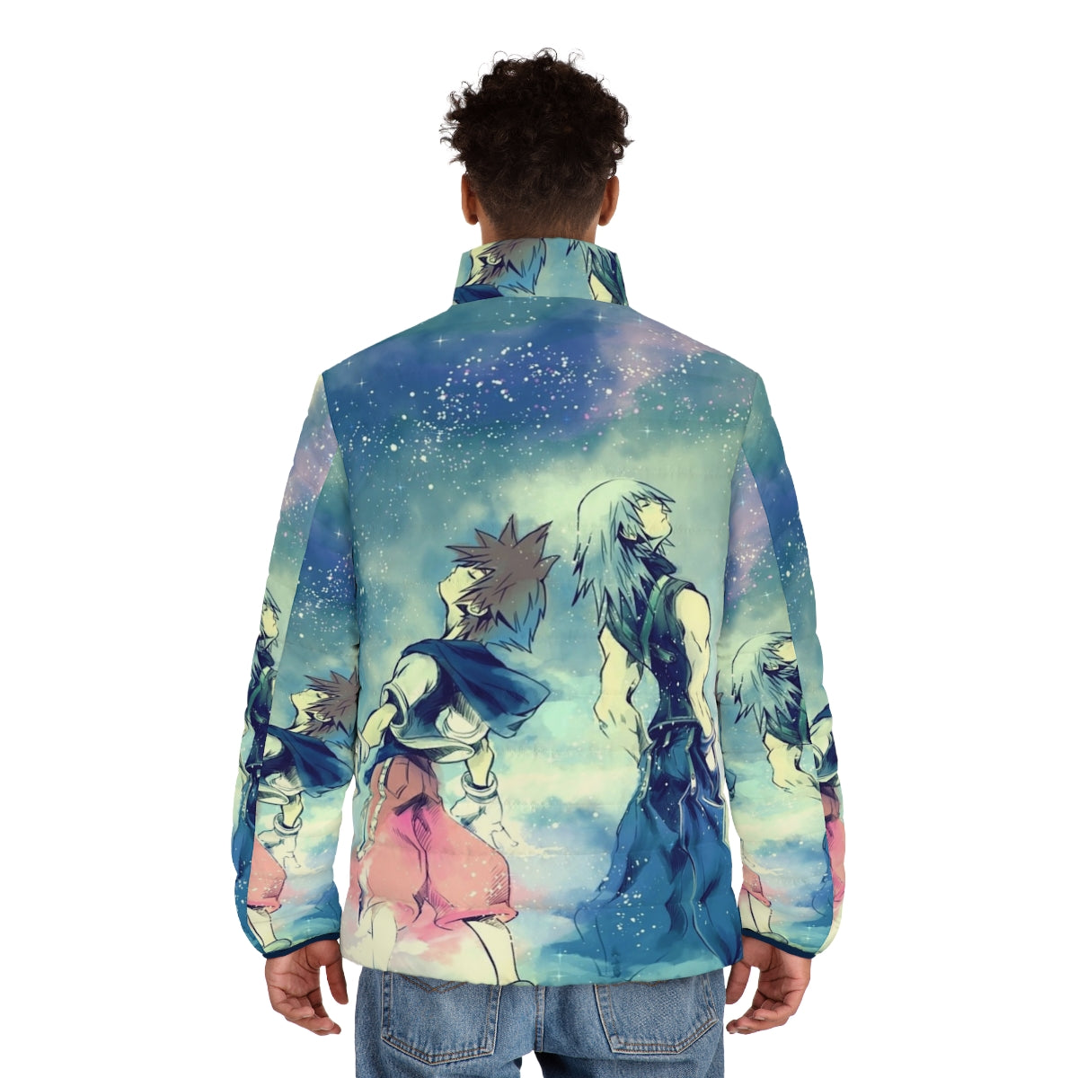 One Sky puffer jacket with Kingdom Hearts and Disney characters - men back