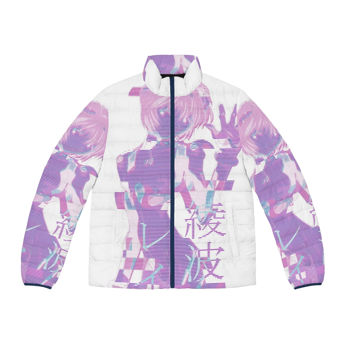 Rei Ayanami inspired EVA puffer jacket with vaporwave aesthetic design