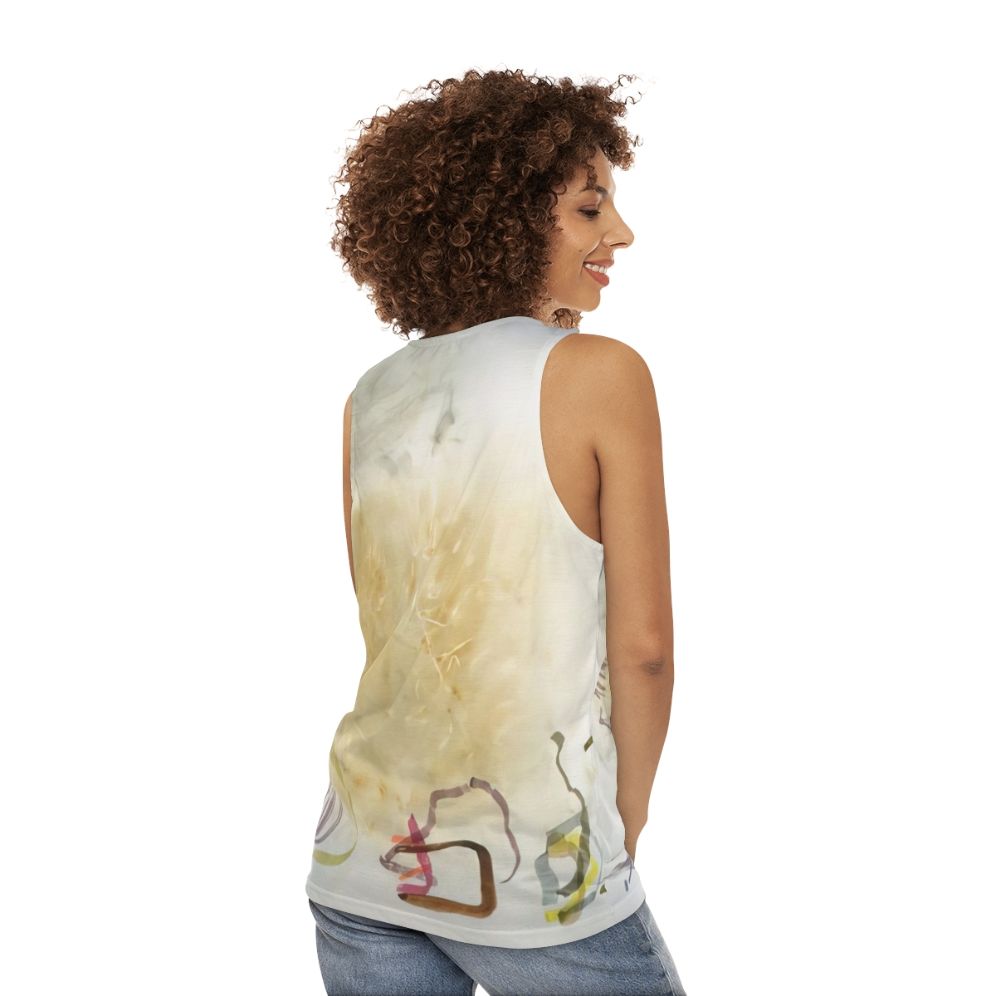 Avant garde music unisex tank top featuring John Cage's "River Rocks And Smoke" - women back