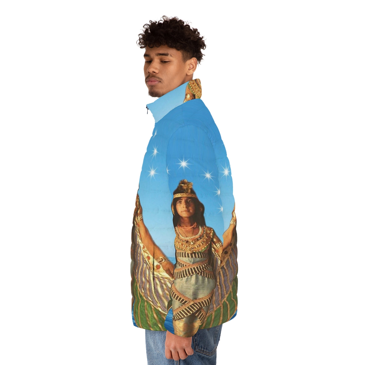 Priestess puffer jacket with nature-inspired colorful design - men side left