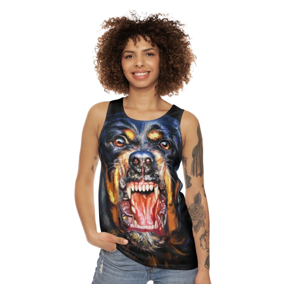 Rottweiler dog print on unisex tank top - women