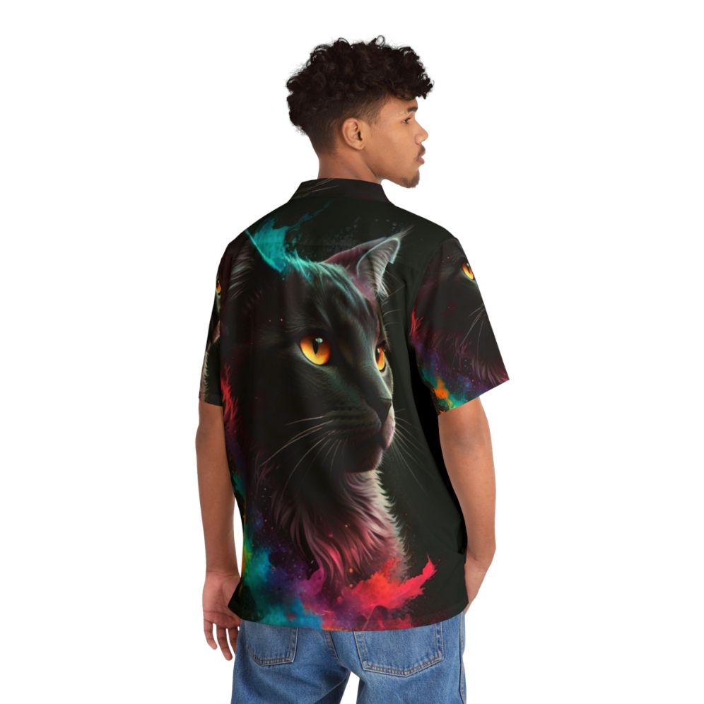 Colorful Hawaiian shirt with a playful cat print design - People Back