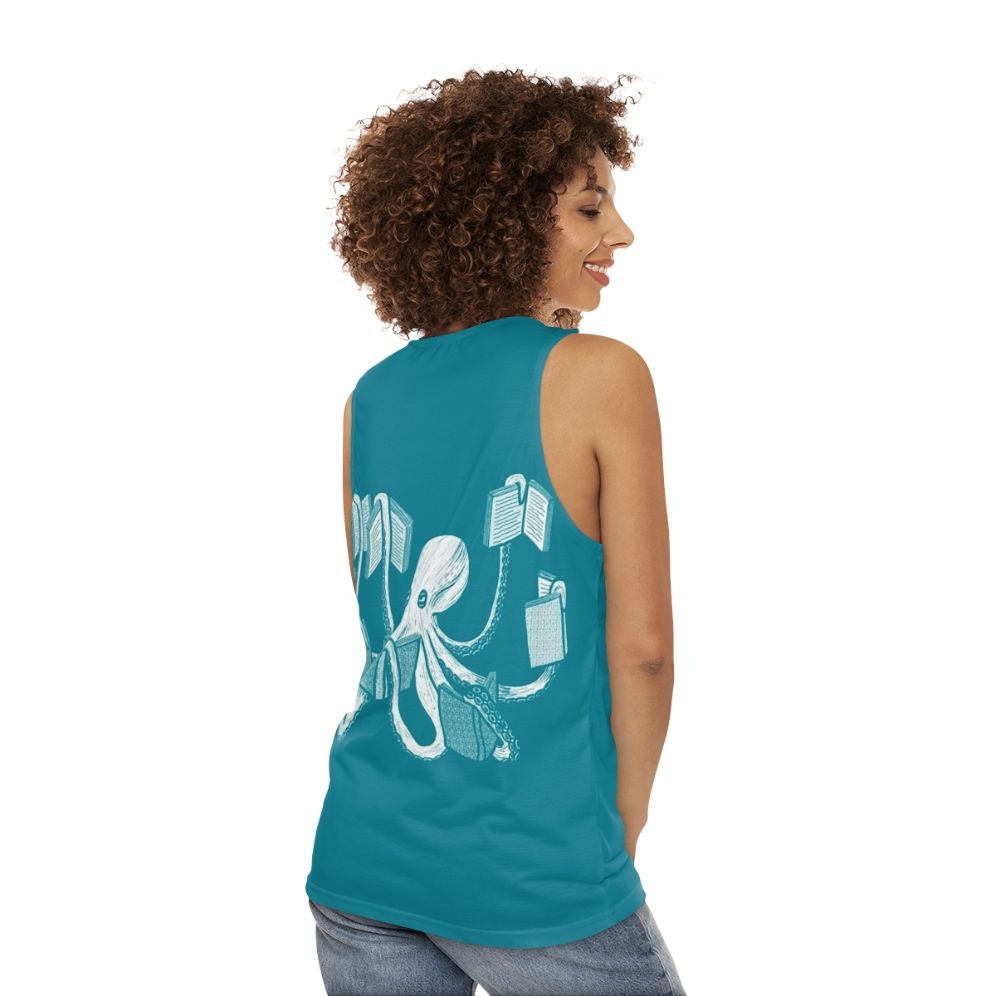 Unisex tank top with octopus and book design - women back