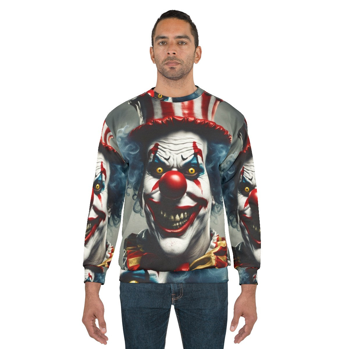 Creepy clown face on a black sweatshirt - men