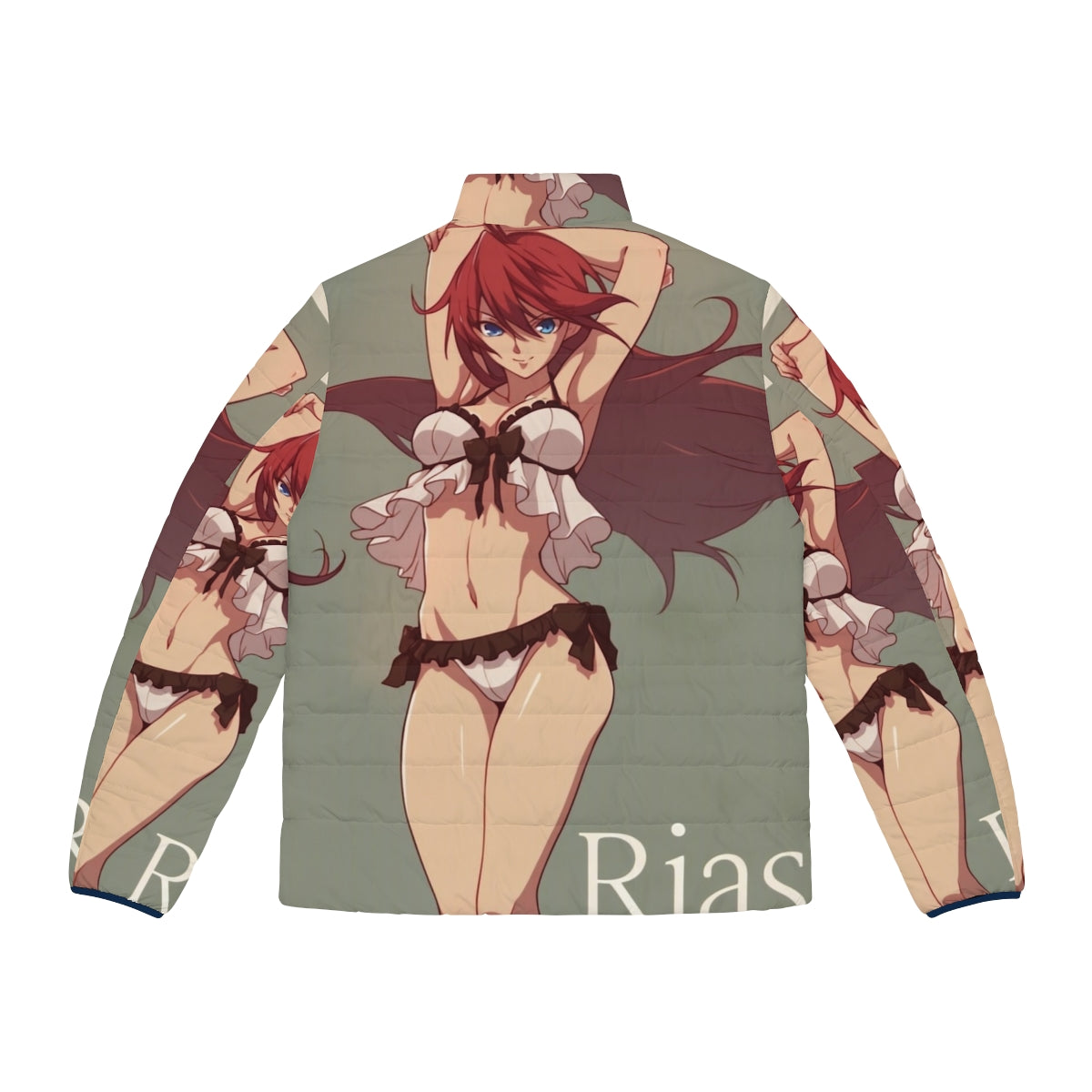 A vintage-inspired puffer jacket featuring Rias Gremory, the stunning redhead from the anime Highschool DxD. - Back