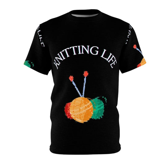 Knitting lover t-shirt with a colorful all-over print design