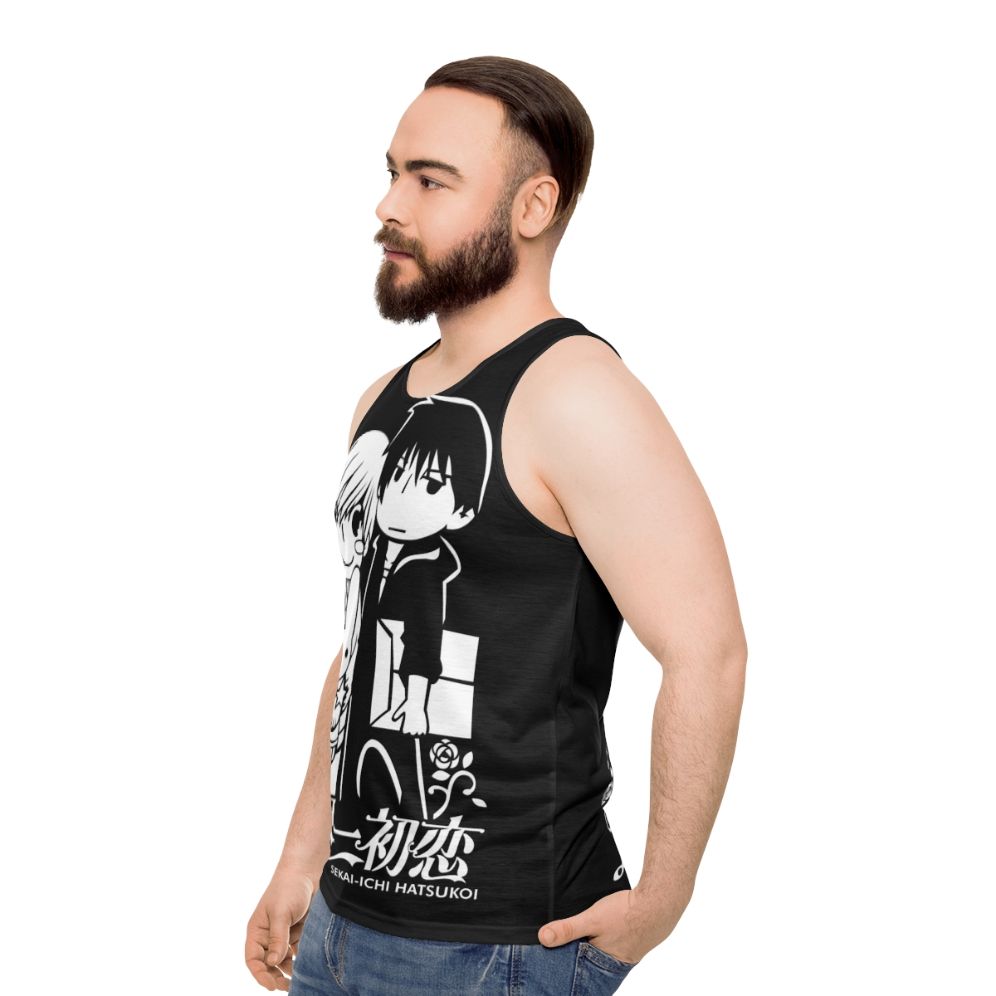 Unisex anime tank top featuring characters from the BL manga Sekai Ichi Hatsukoi - men side