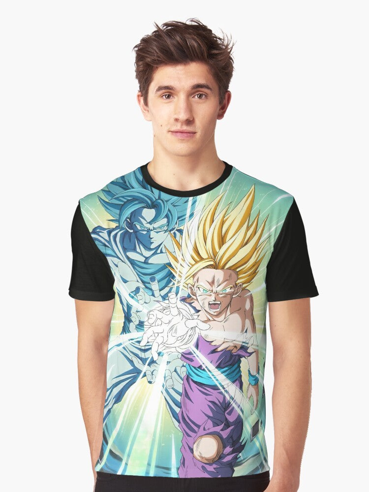 Graphic t-shirt featuring father and son performing the Kamehameha attack from the Dragon Ball Z anime series - Men