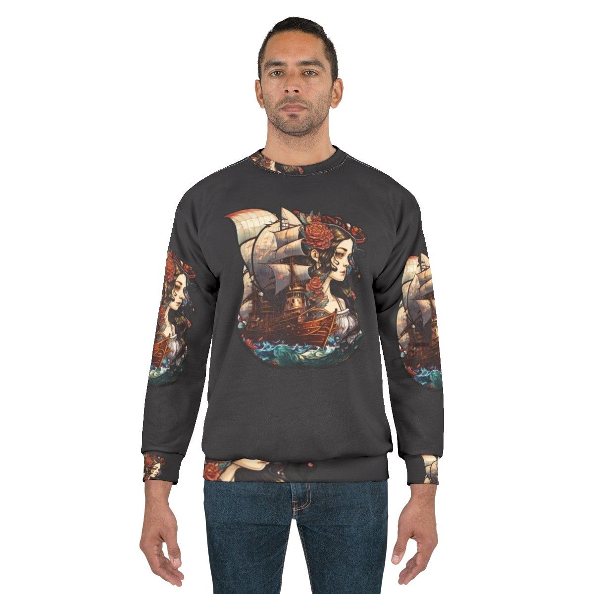 Mythical sea creatures sweatshirt featuring legendary beasts and fantasy creatures - men