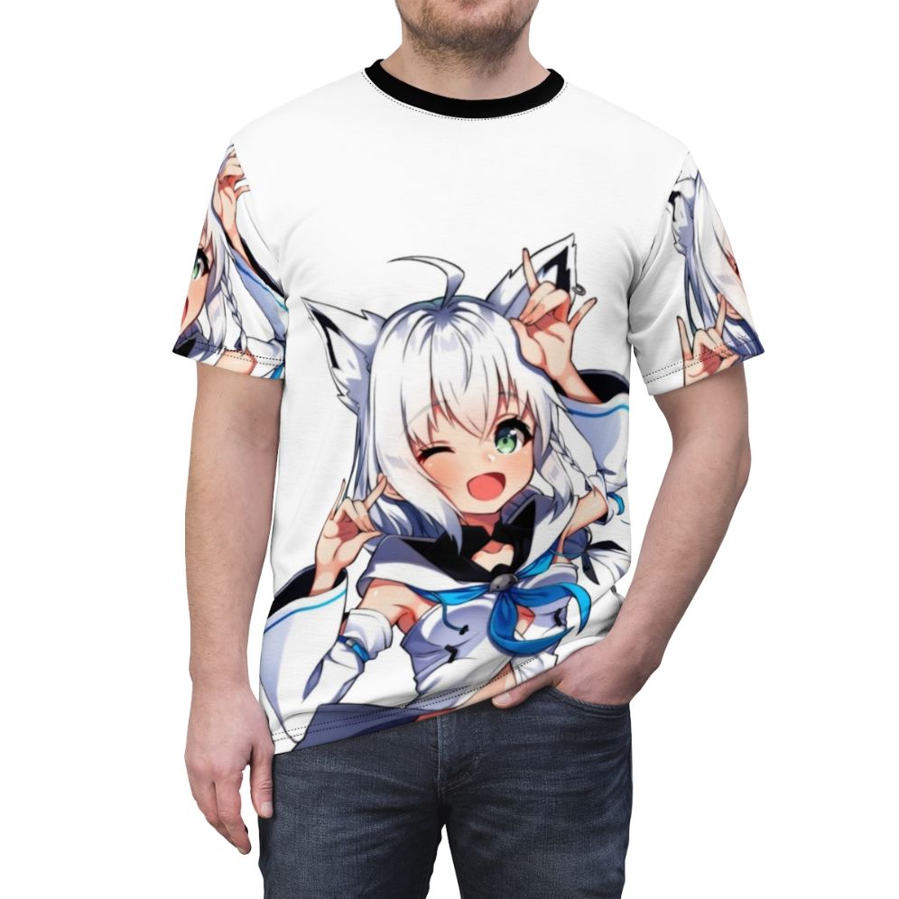 Shirakami Fubuki inspired virtual youtuber t-shirt design featuring an anime girl illustration - men front