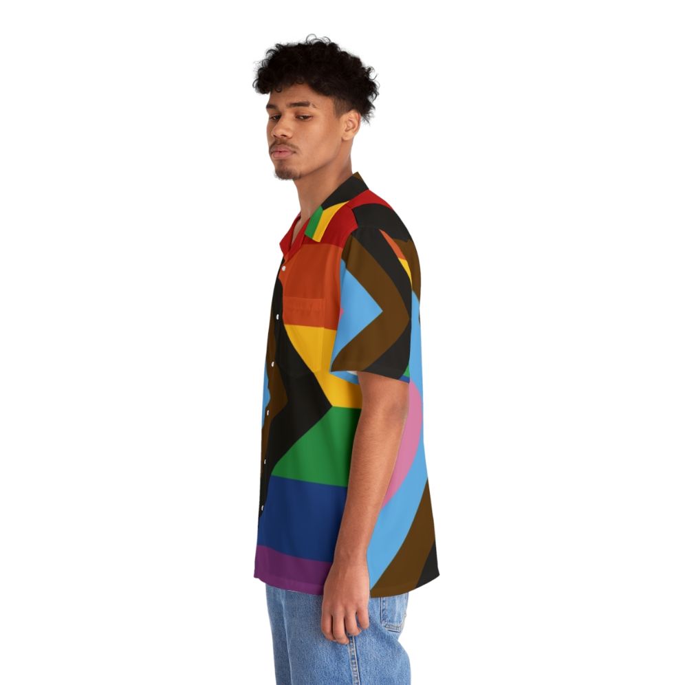 Progress Pride Flag Hawaiian Shirt with Inclusive Rainbow Design - People Left