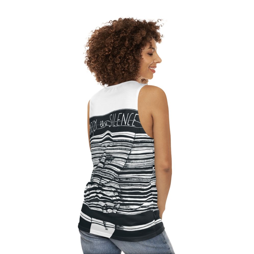 Unisex Graphic Tank Top with Depeche Mode Inspired Silence Design - women back