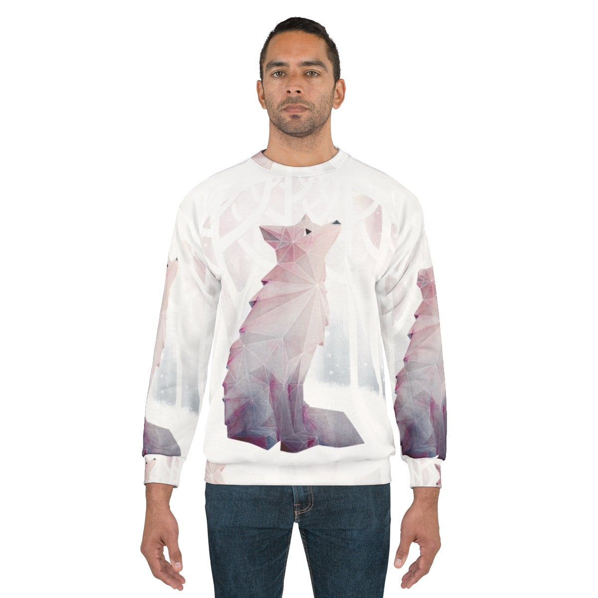 Fox in the snow geometric design sweatshirt - men