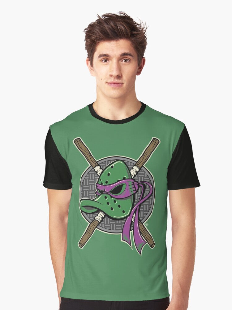 MUTANT NINJA DUCKS Graphic T-Shirt - Anaheim Mighty Ducks Meets Teenage Mutant Ninja Turtles Crossover Design - Men