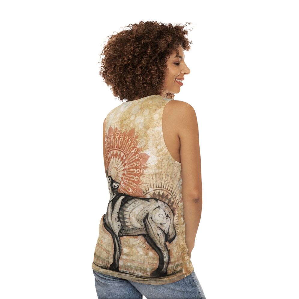 Wolf Totem Unisex Tank Top with Spiritual Mandala Design - women back