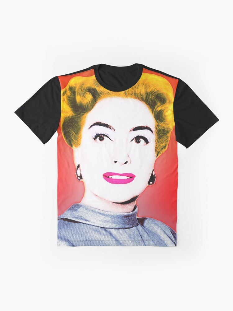 Graphic tee featuring a pop art design of actress Joan Crawford, a Hollywood icon. - Flat lay