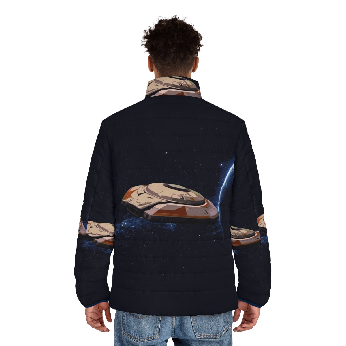 Lost in Space-inspired Jupiter 2 Puffer Jacket with space travel and sci-fi design - men back